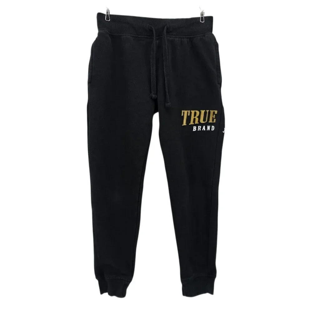 True Religion Boys Medium Joggers Sweatpants Black Spell Out Pockets - Picture 7 of 7
